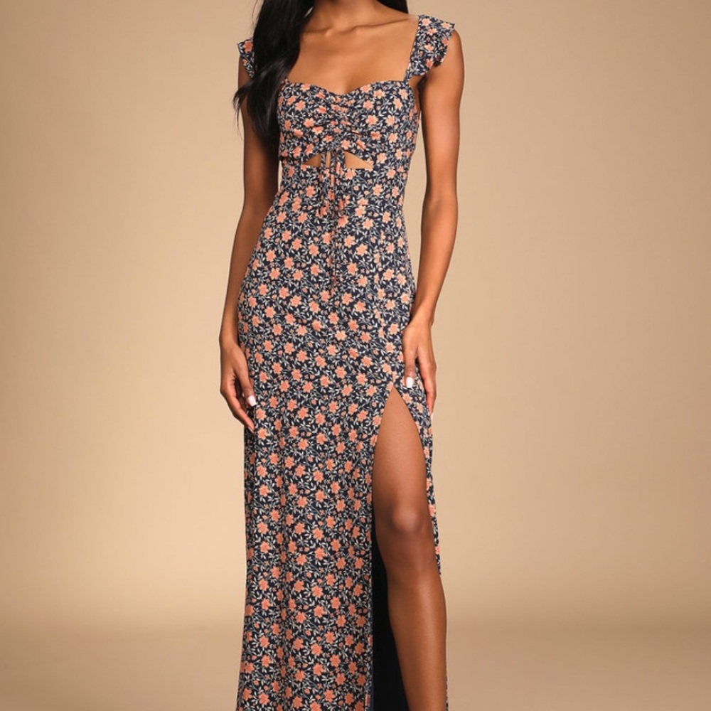 Lulu’s The Way To Love Navy Blue Floral Print Maxi Dress